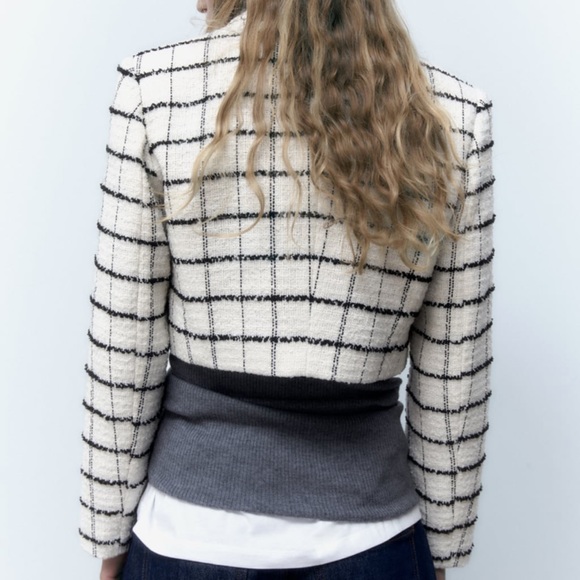 ZARA SET TEXTURED WEAVE PLAID CROPPED JACKET AND SHORTS - Picture 5 of 12